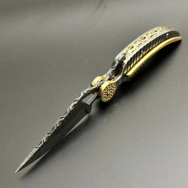Elegance Handmade Personalized Damascus Folding Hunting Knife with Damascus Handle - Gifts for You 'n Me