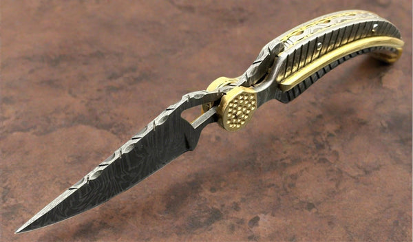 Elegance Handmade Personalized Damascus Folding Hunting Knife with Damascus Handle - Gifts for You 'n Me