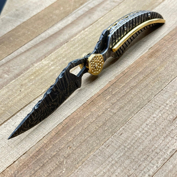 Elegance Handmade Personalized Damascus Folding Hunting Knife with Damascus Handle - Gifts for You 'n Me