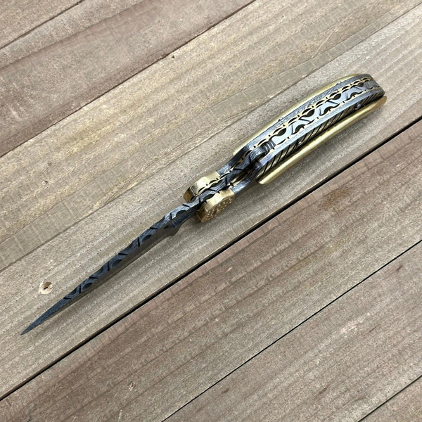 Elegance Handmade Personalized Damascus Folding Hunting Knife with Damascus Handle - Gifts for You 'n Me
