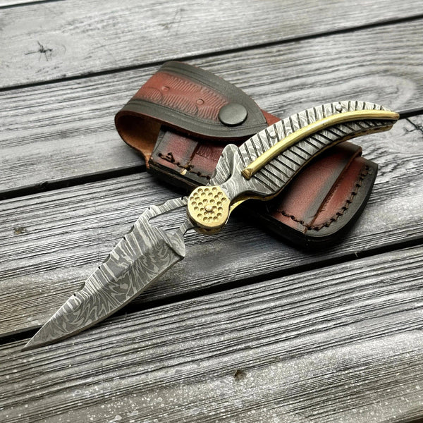 Elegance Handmade Personalized Damascus Folding Hunting Knife with Damascus Handle - Gifts for You 'n Me