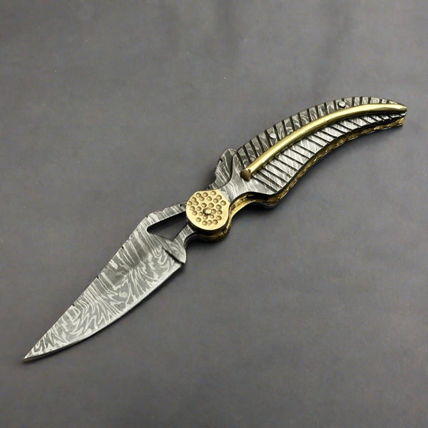 Elegance Handmade Personalized Damascus Folding Hunting Knife with Damascus Handle