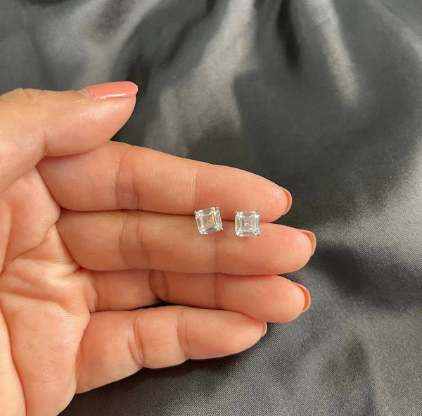 3.00 CTTW Ascher Cut Solid Sterling Silver Earrings Made With Swarovski Elements - Gifts for You 'n Me