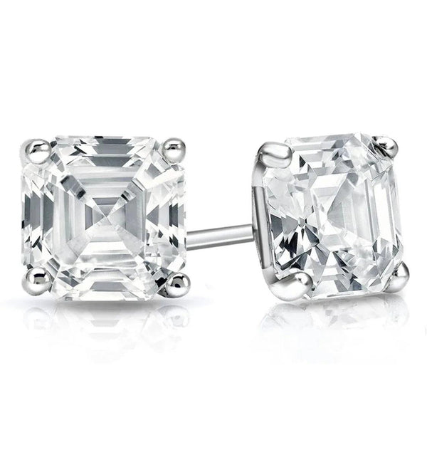 3.00 CTTW Ascher Cut Solid Sterling Silver Earrings Made With Swarovski Elements - Gifts for You 'n Me