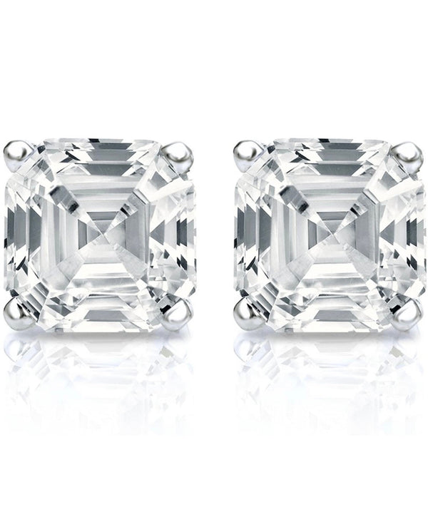 3.00 CTTW Ascher Cut Solid Sterling Silver Earrings Made With Swarovski Elements