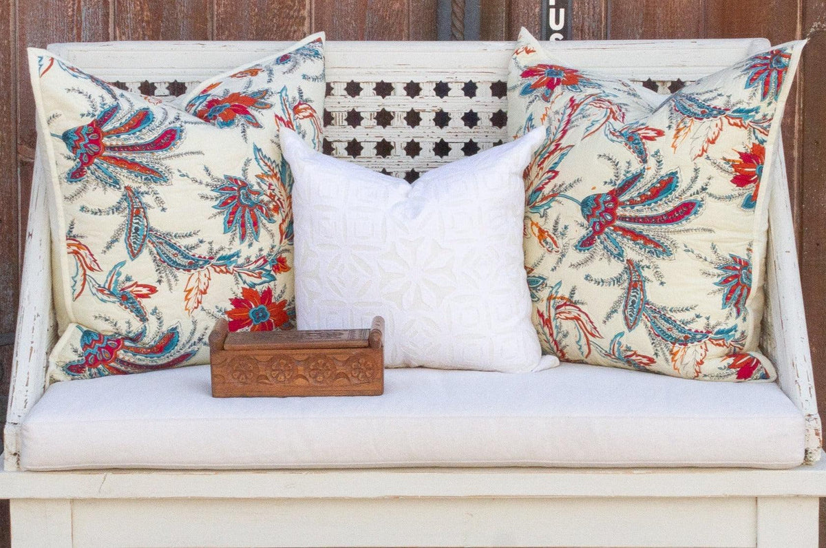 Floral Block Print Quilt Pillow Cover