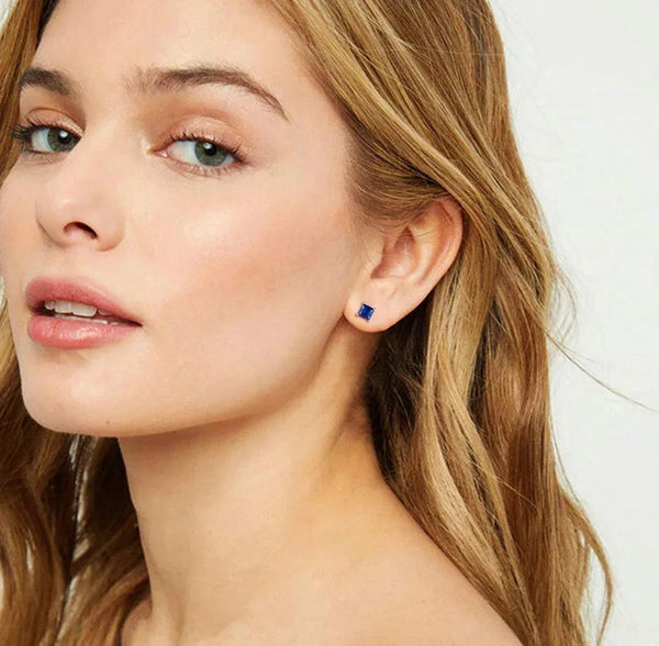 2.5CT Sterling Silver Lab Created Blue Sapphire Square Cut Studs Earrings - Gifts for You 'n Me