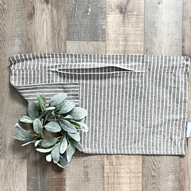 COVER ONLY: RECTANGLE  CREAM/ DARK CHARCOALSTRIPES PILLOW COVER (no insert)