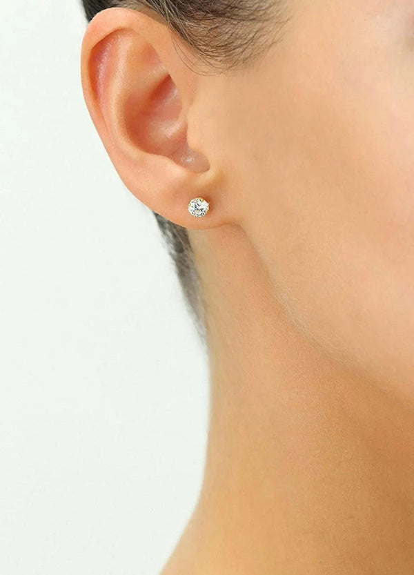 Solid 14K Yellow Gold 4mm Round Cut Crystal Studs - Gifts for You 'n Me