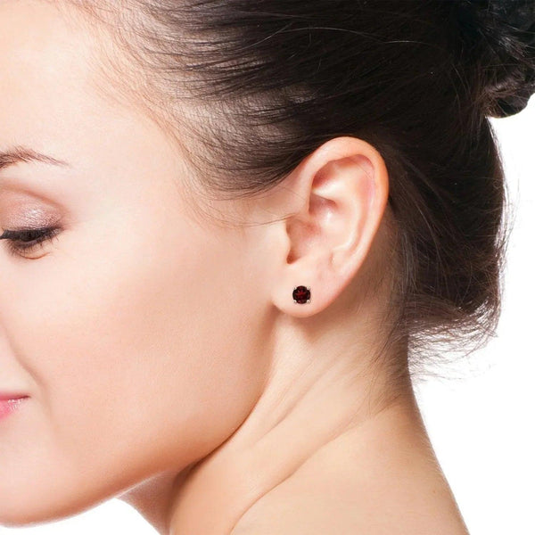 14k Gold Over 925 Sterling Silver Garnet Stud Earrings - Gifts for You 'n Me
