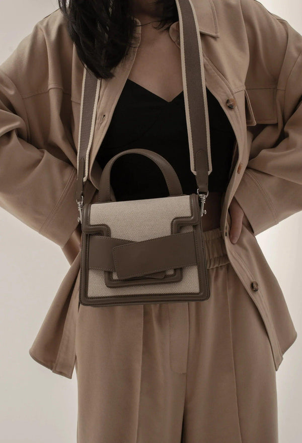 Evelyn Bag in Canvas and Genuine Leather, Gray - Gifts for You 'n Me