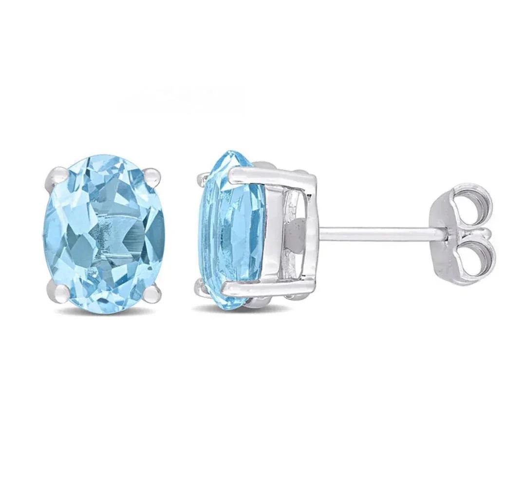 Solid 925 Sterling Silver Oval Light Blue Earrings - Gifts for You 'n Me