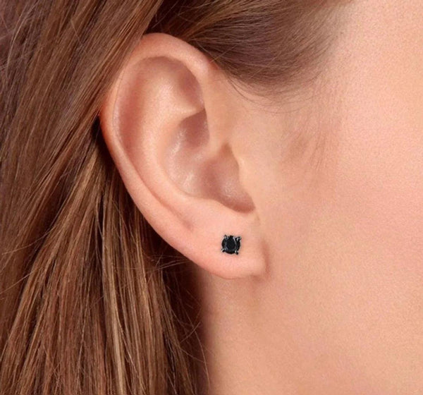 925 Sterling Silver Lab Created Black Onyx 4MM Round Studs Earrings - Gifts for You 'n Me