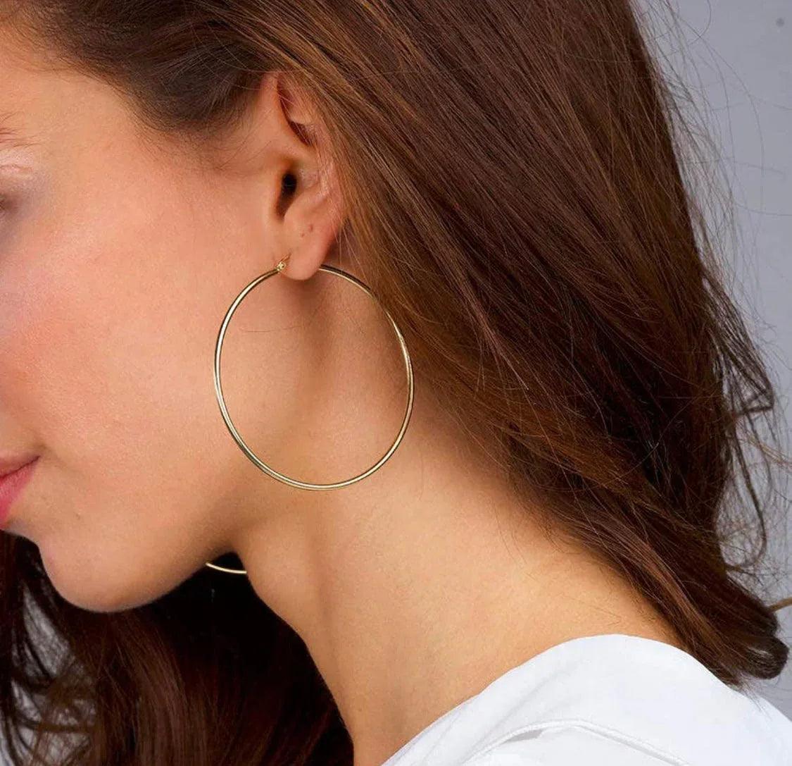 Sterling Silver Gold Large 55MM Hoop Earrings For Women 14K Gold - Gifts for You 'n Me