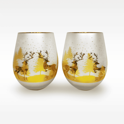 Gold & Silver Deer Stemless Wine Glasses