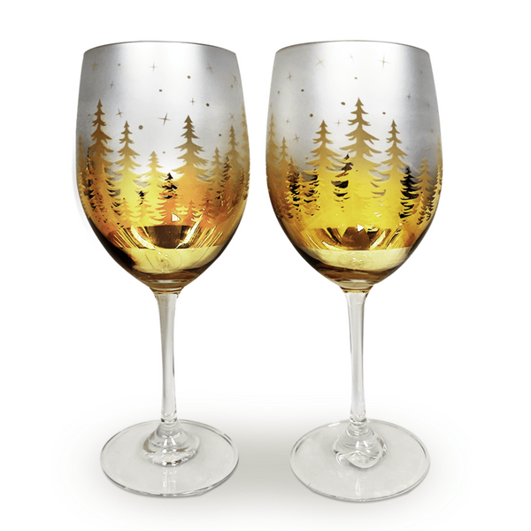 Gold Pine Tree Wine Glasses Jersey Art Glass