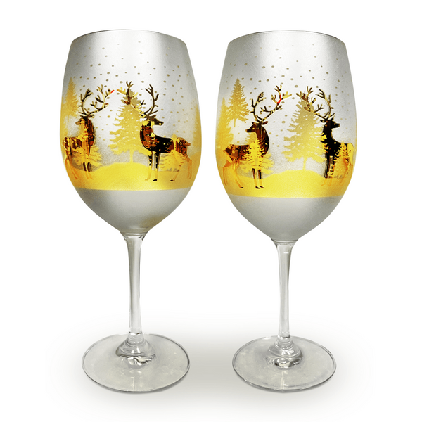 Gold & Silver Deer Wine Glasses Jersey Art Glass