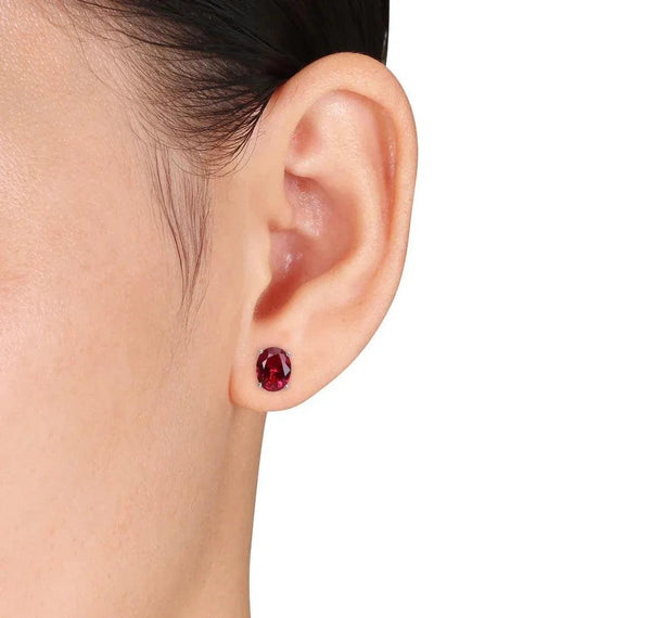 Oval Simulated Ruby Stud Earrings - Gifts for You 'n Me