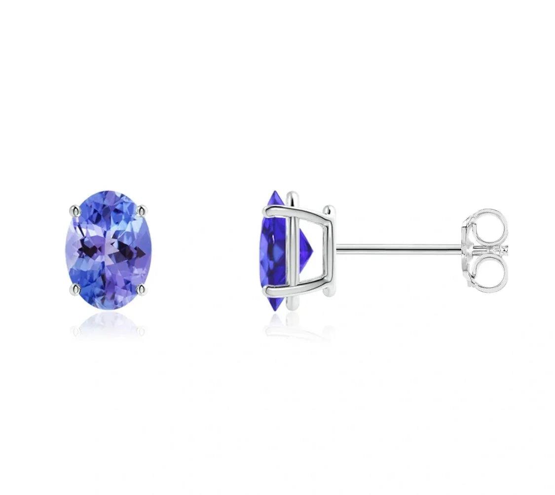 Donatello Gian 925 Sterling Silver Genuine Oval Tanzanite Gemstone Earrings - Gifts for You 'n Me