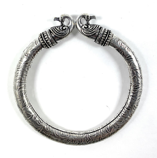 Antique Norse Peacock Head Viking Bracelet With Leaf Pattern