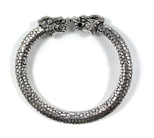 Antique Norse Viking Bracelet With Lion Heads & Snake Pattern