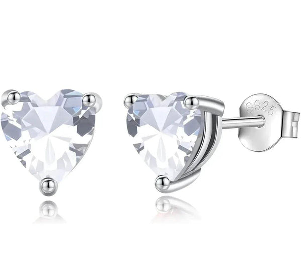 Solid Sterling Silver Created Gemstone Heart Stud Earrings - 8 Colors - Gifts for You 'n Me