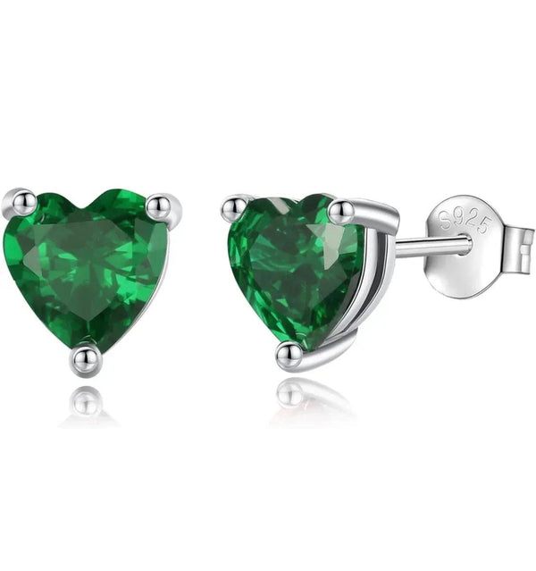 Solid Sterling Silver Created Gemstone Heart Stud Earrings - 8 Colors - Gifts for You 'n Me