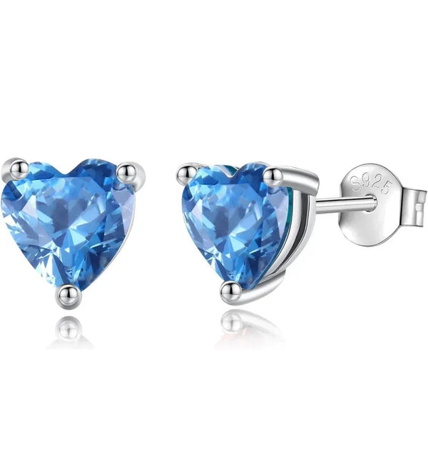 Solid Sterling Silver Created Gemstone Heart Stud Earrings - 8 Colors - Gifts for You 'n Me