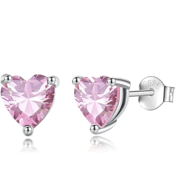 Solid Sterling Silver Created Gemstone Heart Stud Earrings - 8 Colors - Gifts for You 'n Me