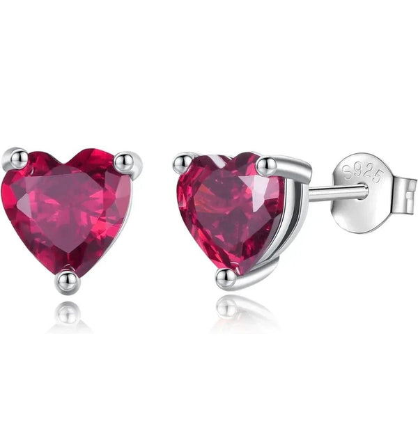Solid Sterling Silver Created Gemstone Heart Stud Earrings - 8 Colors - Gifts for You 'n Me