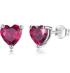 Solid Sterling Silver Created Gemstone Heart Stud Earrings - 8 Colors