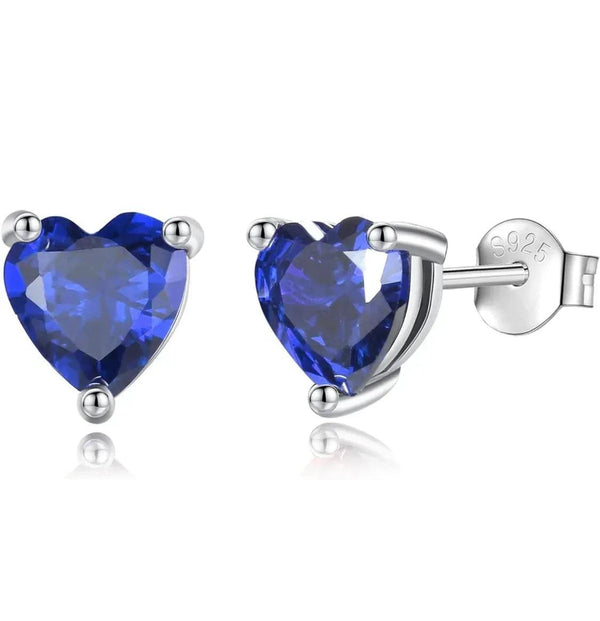 Solid Sterling Silver Created Gemstone Heart Stud Earrings - 8 Colors - Gifts for You 'n Me