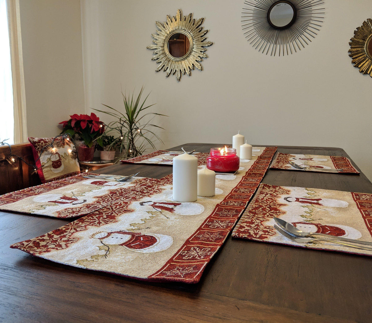 Tache Mr. & Mrs. Snowman Couple Woven Tapestry Placemat Set of 4 (10323PM)