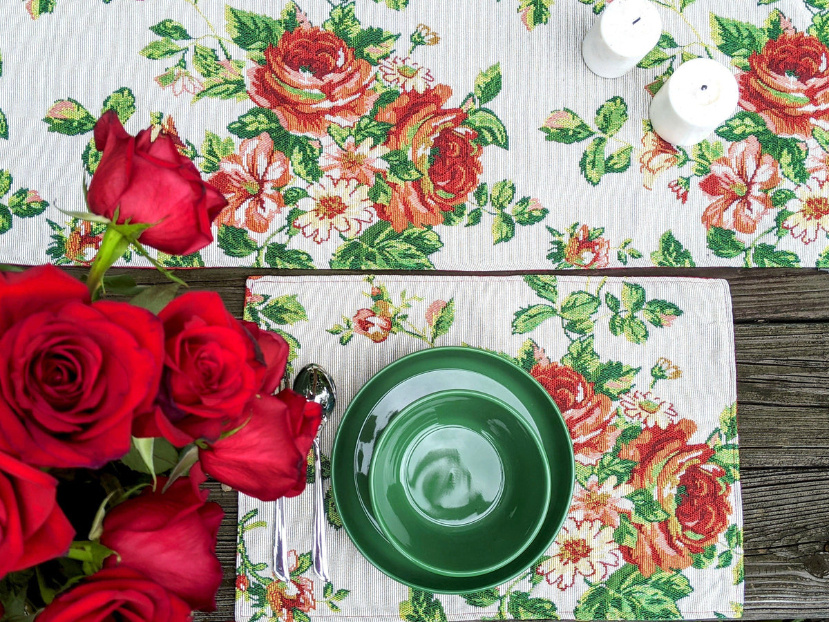 Tache Sweet Roses Vintage Ivory Woven Tapestry Placemat Set (17593PM)