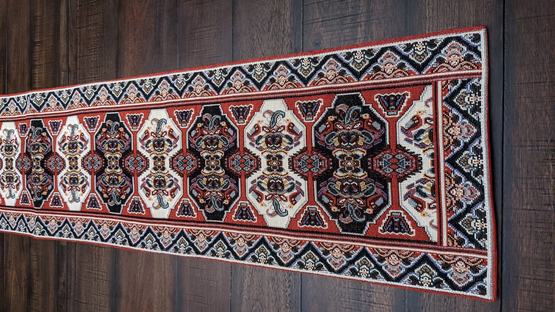 DaDalogy Elegant Majestic Kilim Red Persian Rug Ornate Floral Woven Tapestry Table Runner (18195)