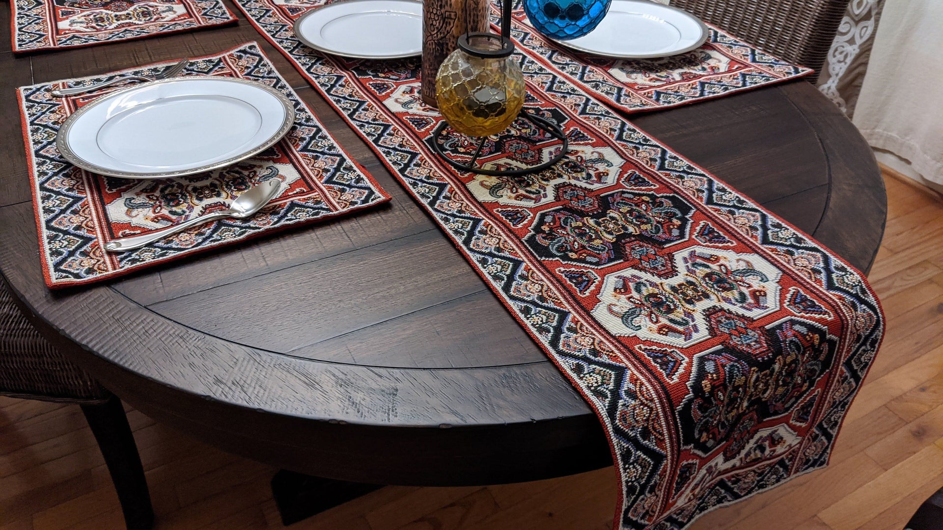 DaDalogy Elegant Majestic Kilim Red Persian Rug Ornate Floral Woven Tapestry Table Runner (18195)