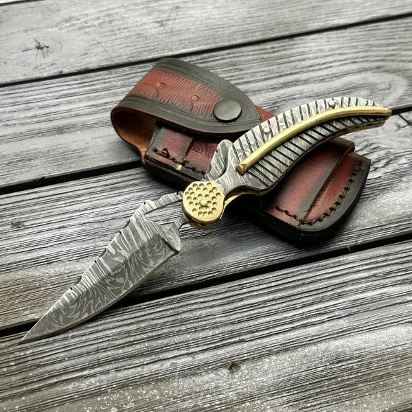 Elegance Handmade Personalized Damascus Folding Hunting Knife with Damascus Handle - Gifts for You 'n Me