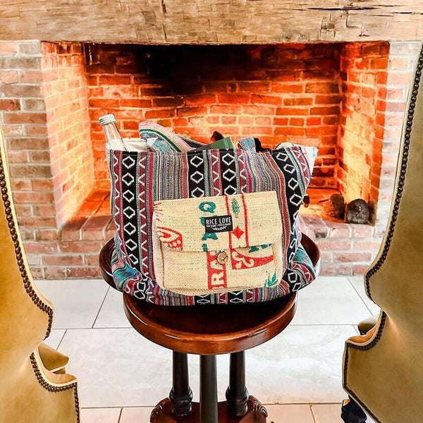 Recycled Travel Tote Mumbai Rice Love
