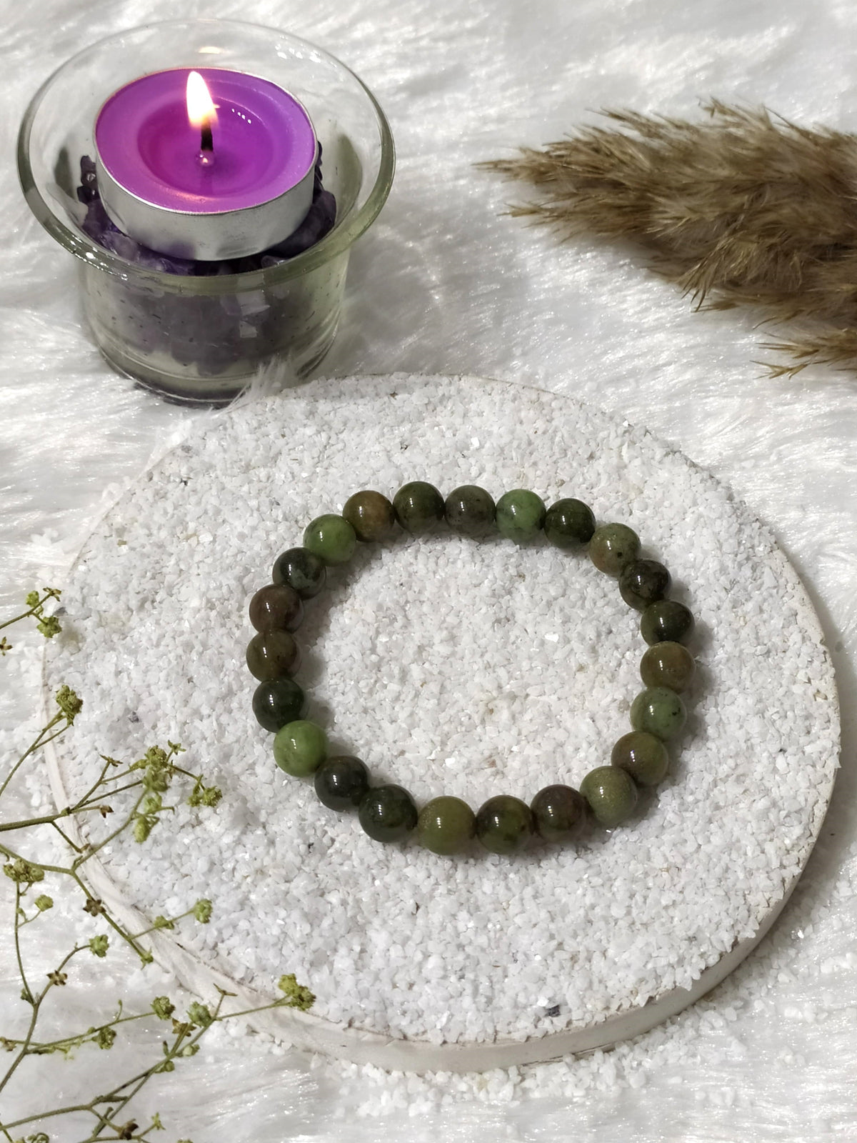 Green Opal Round Beads Bracelet, Healing Gemstone Bracelet