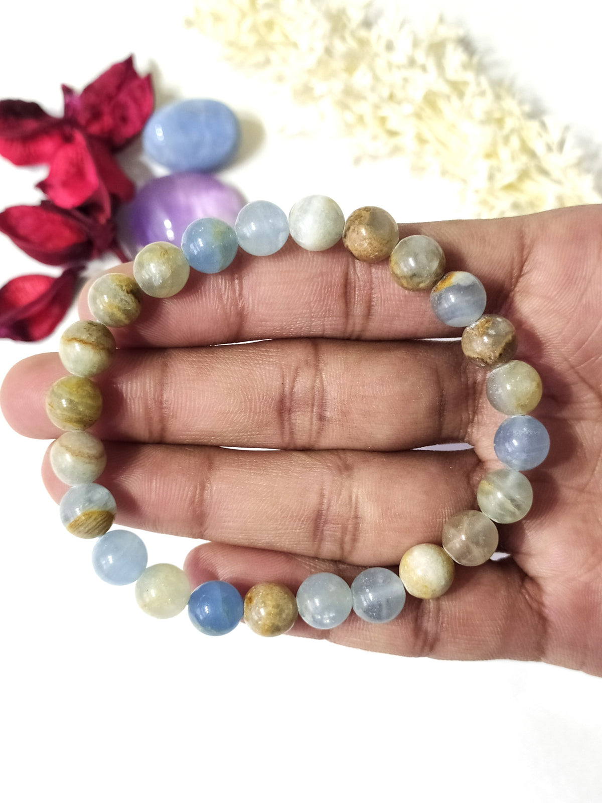 Blue Calcite Round Beads Bracelet, Gemstone Bracelet