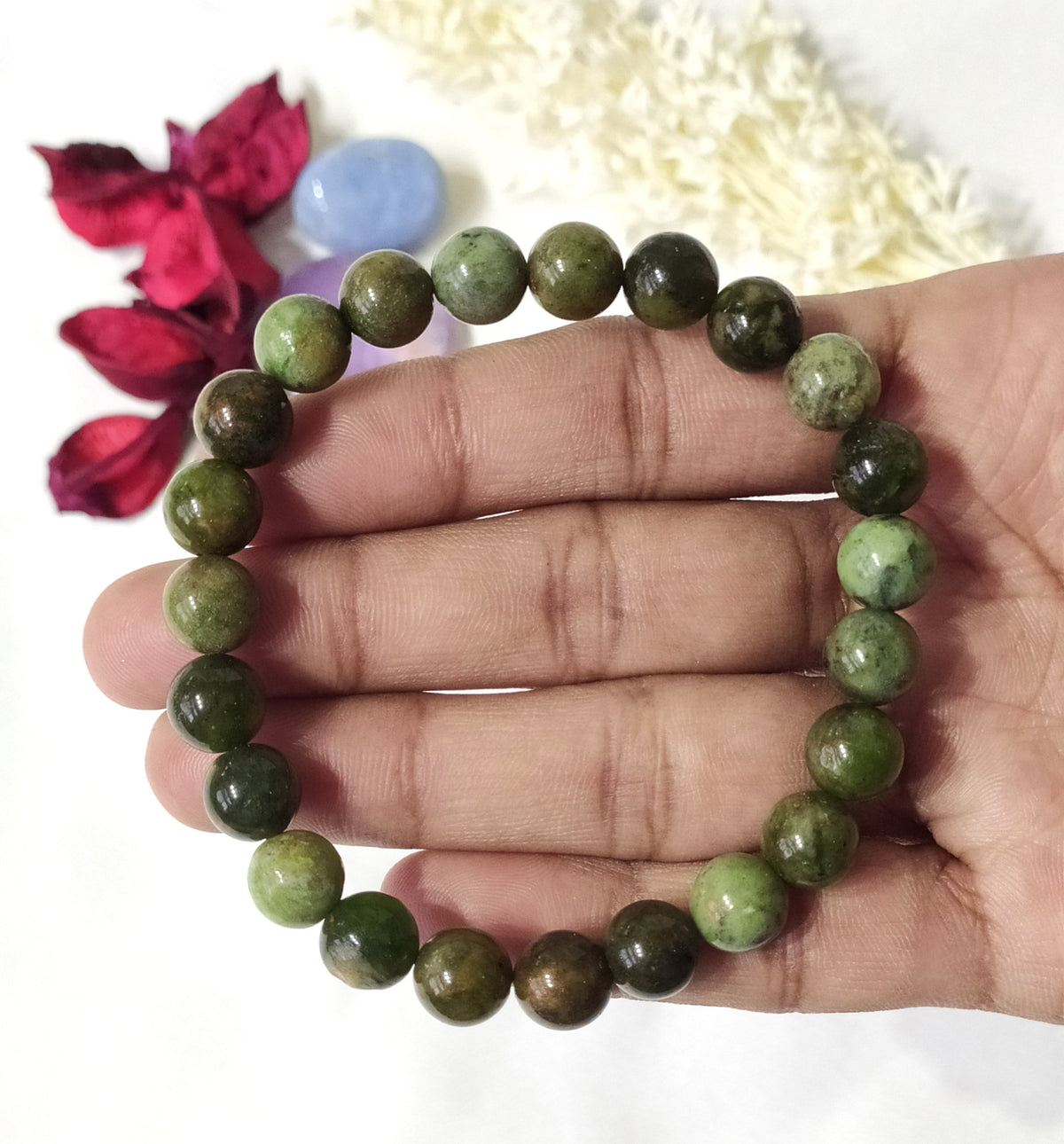 Green Opal Round Beads Bracelet, Healing Gemstone Bracelet