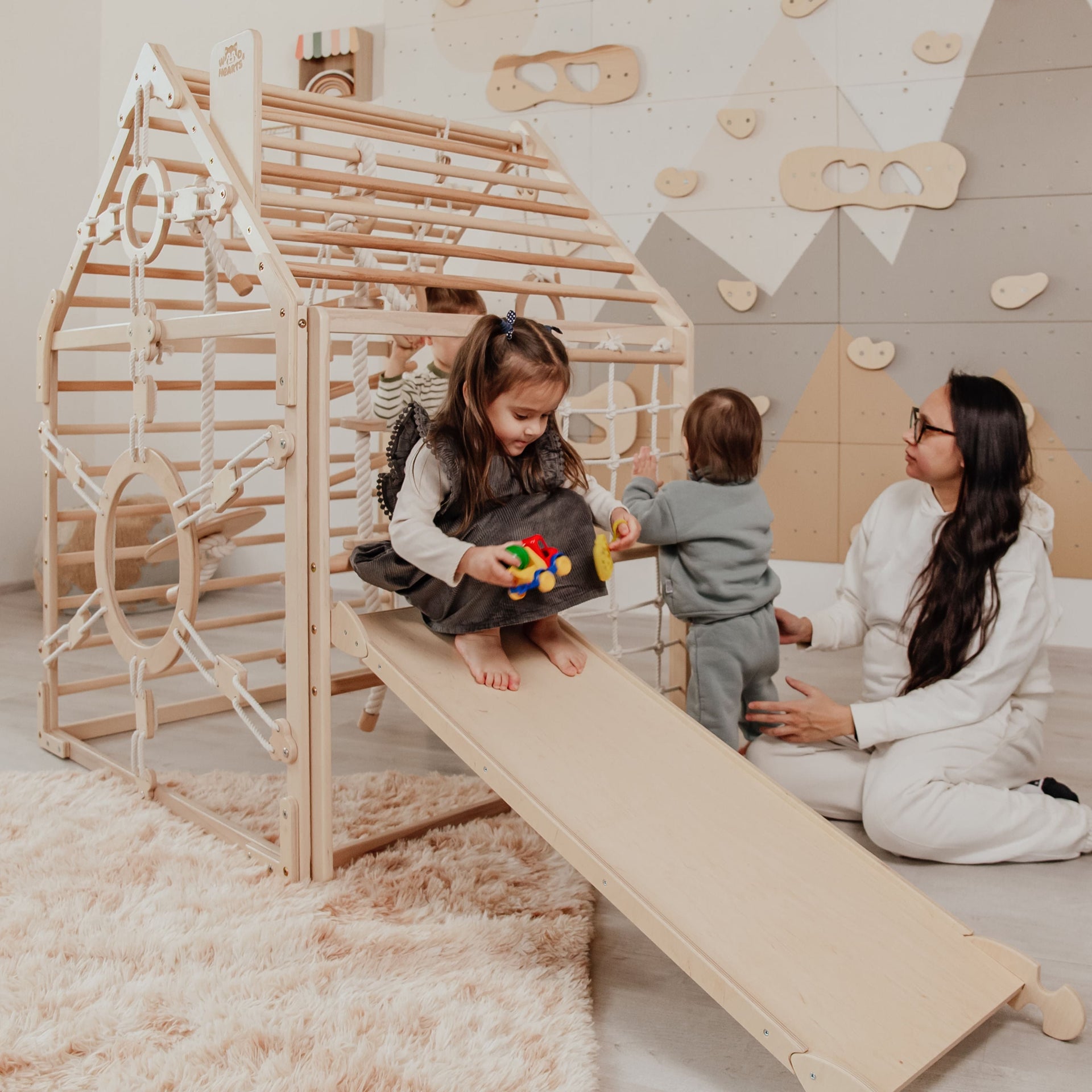 Wood and Hearts Wooden Toddler Climbing Playhouse, Ages 1–6
