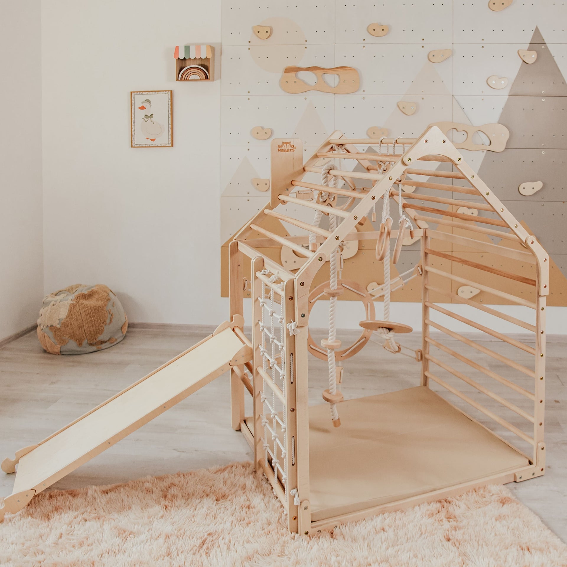 Wood and Hearts Wooden Toddler Climbing Playhouse, Ages 1–6
