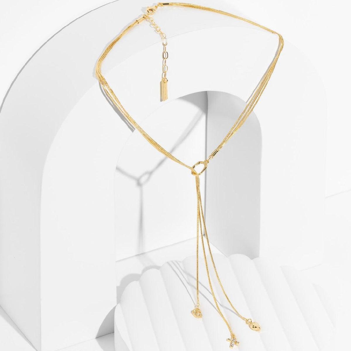 Trinity Necklace -Three Chains with Cross, Heart, and Anchor Charms