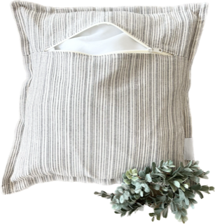 PILLOW ONLY: SQUARE Ticking Stripes Pillow;  CREAM/BLACK/TAN TICKING STRIPES PILLOW (with insert)