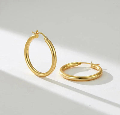 Donatello Gian 925 Sterling Silver Classic Hoops, 20MM Round Earrings for Women, Girls & Men, 14K Gold Plated Sterling Silver