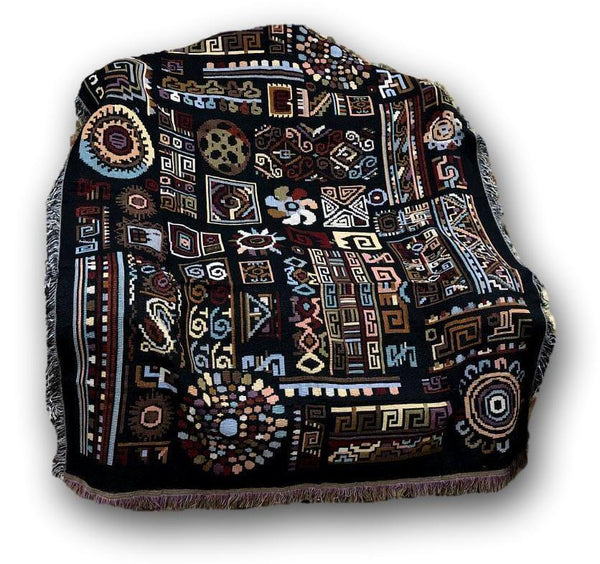 DaDa Bedding Elegant Tapestry Throw Blanket, Ethnic Ornaments Geometric Black - 50” x 60” (7174)