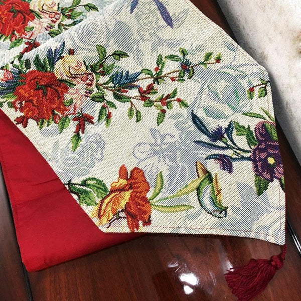 DaDa Bedding Floral Roses Tropical Paradise Birds Woven Tapestry Dining Table Runner (18116)