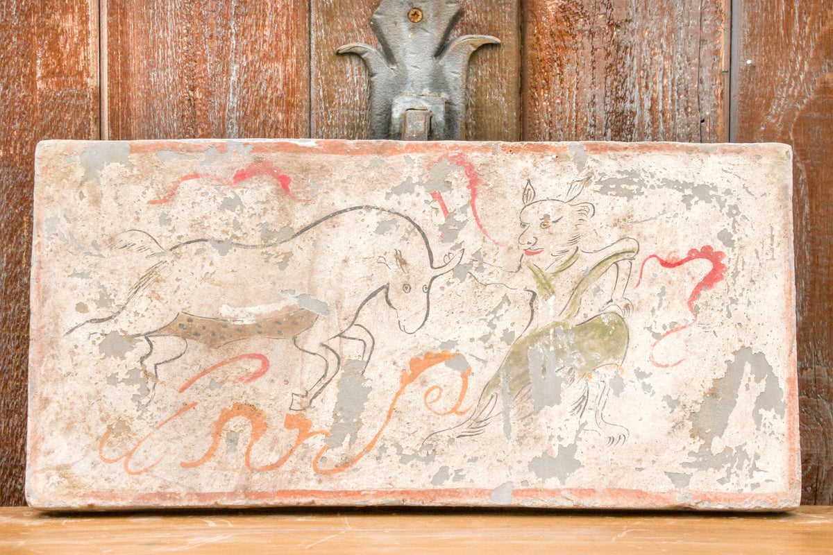 Striking Hand Painted Liao Dynasty Style Mural Tile