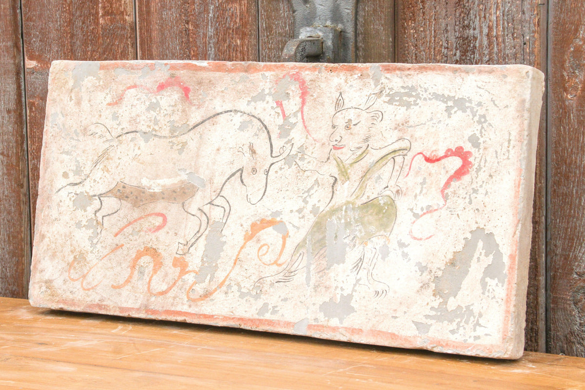 Striking Hand Painted Liao Dynasty Style Mural Tile